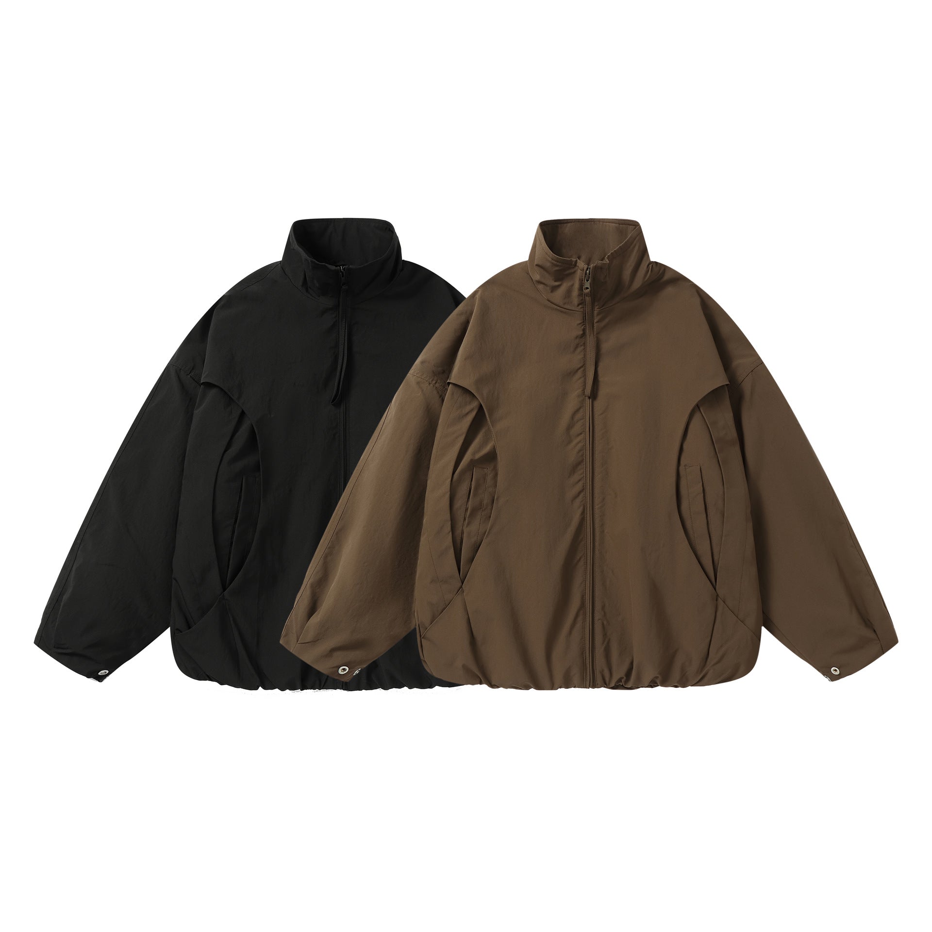 Unisex Boxy Short Jacket with High Stand-Up Collar and Balloon Sleeves Chichicherry
