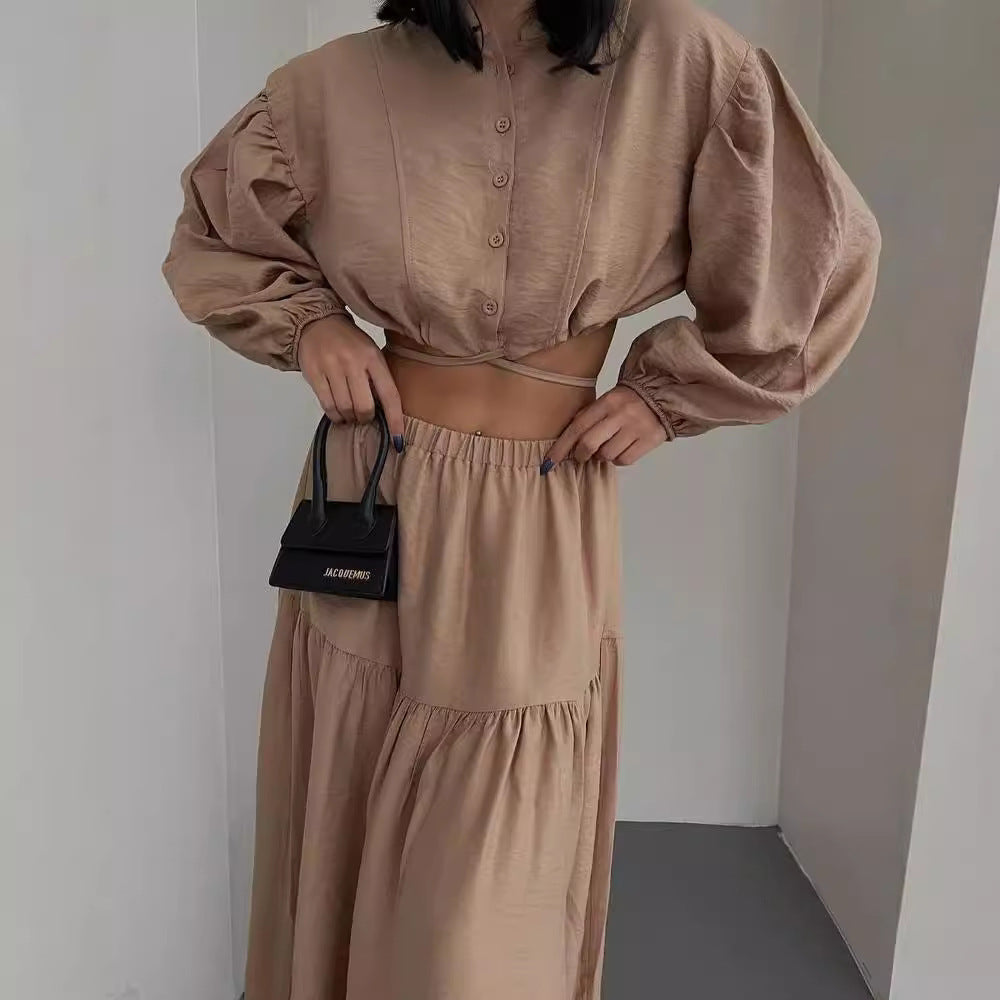 Damen Zweiteiliges Boho-Set mit Cropped-Bluse und Maxirock mit Schlitz Chichicherry
