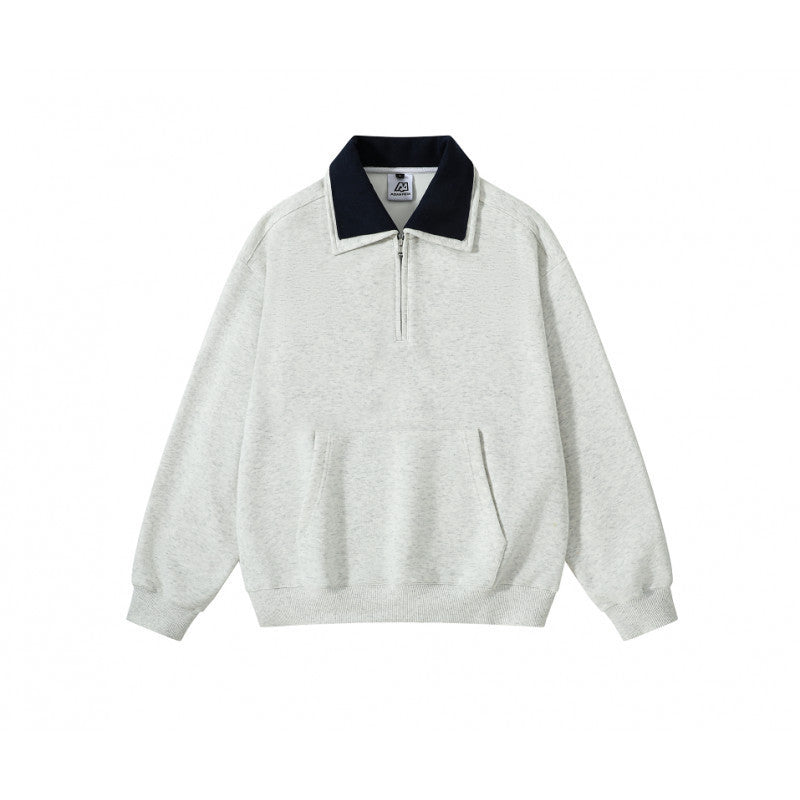 Unisex Oversize Half-zip Sweatshirt with contrasting Kent collar, kangaroo pocket, and ribbed cuffs Chichicherry