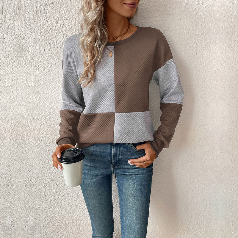 Ladies colorblock pullover with textured knit and round neck Chichicherry