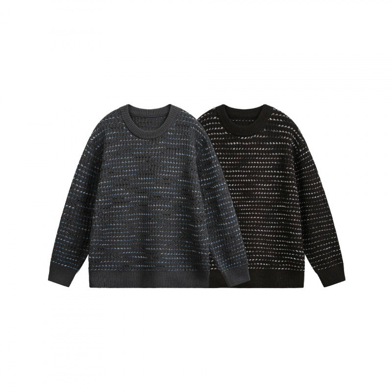 Unisex fine-knit sweater with structured striped look and round neck Chichicherry