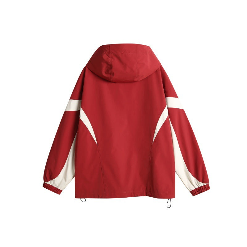 Unisex Technical Hooded Windbreaker Jacket in Boxy Cut with Contrasting Panels and Water-Repellent Zippers Chichicherry