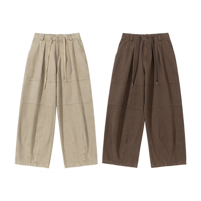 Women's Wide High-Waist Pleated Culotte Pants with Drawstring and Seams Chichicherry