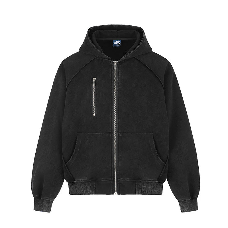 Women's oversized suede-look hooded zip jacket with raglan sleeves and chest zip pocket Chichicherry