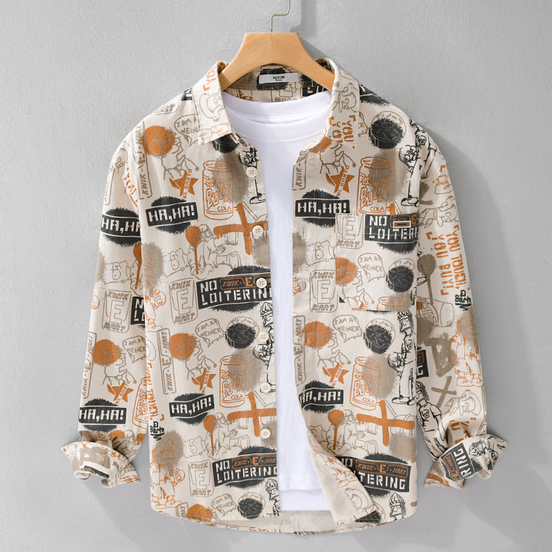 Men's Artistic Graphic Overshirt in Relaxed Layering with Allover Sketch Print and Soft-Touch Cotton Mix Chichicherry