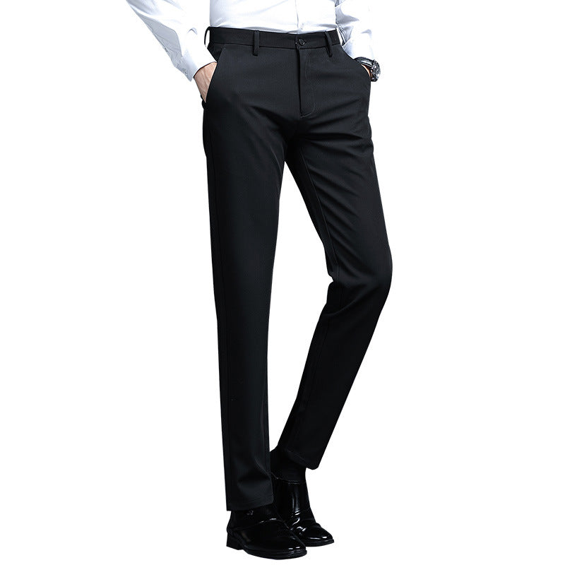 Men's Formal Slim-Fit Suit Trousers with Stretch Waistband and Crease Chichicherry