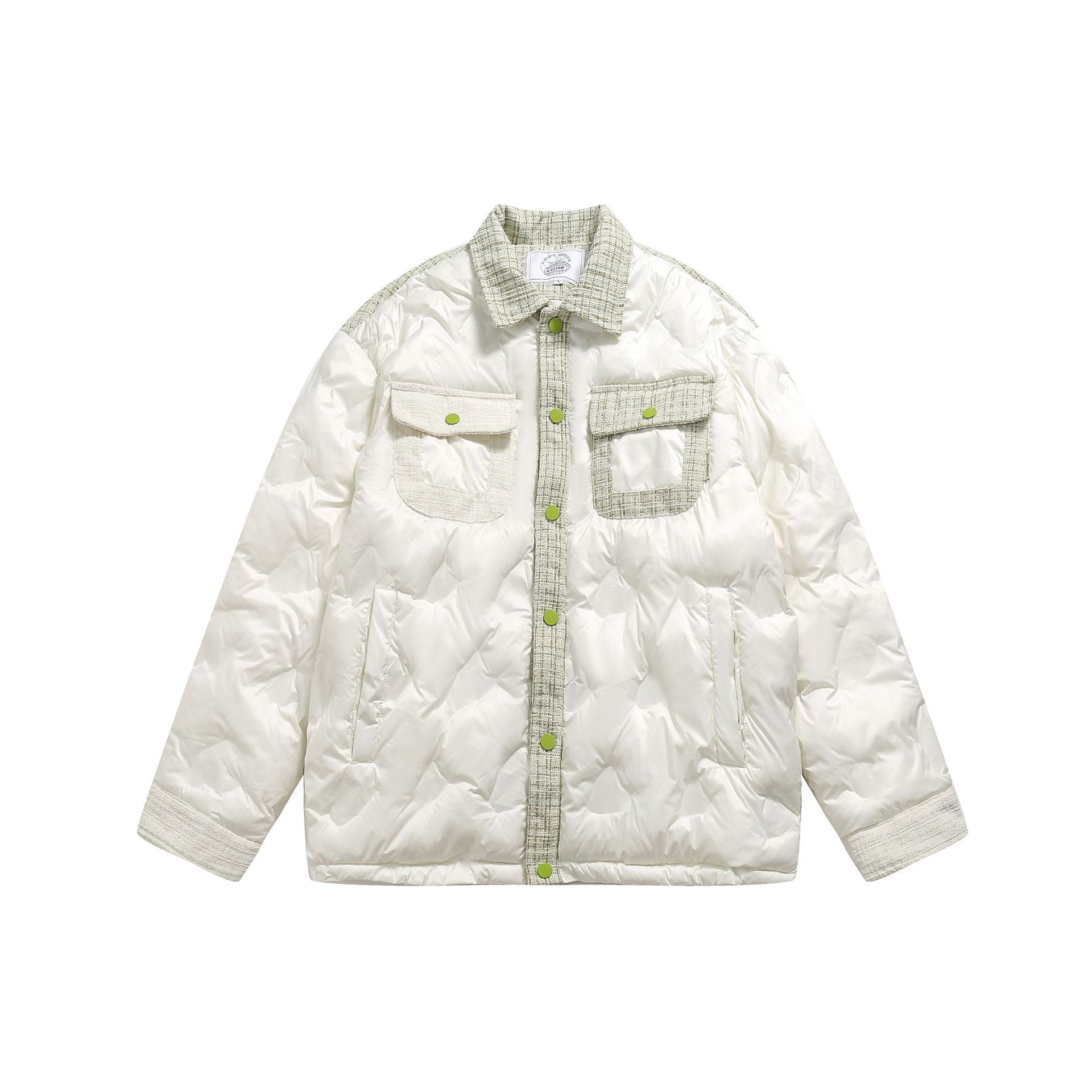 Women's quilted shirt jacket with tweed trim and flap pockets Chichicherry