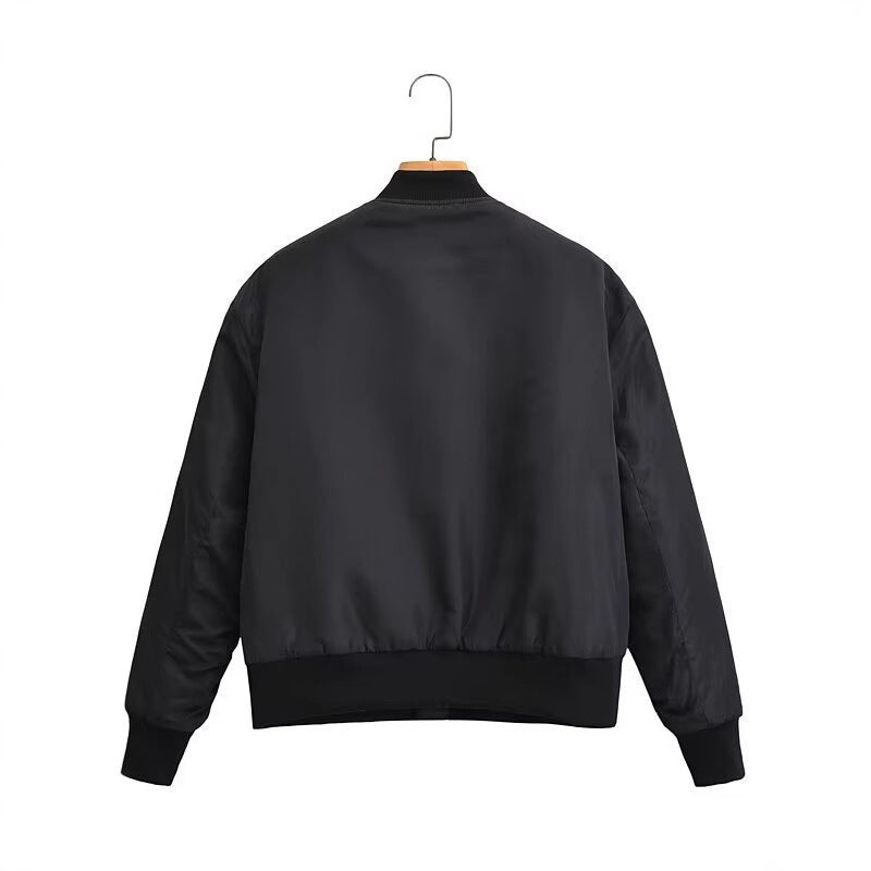 Women short cut nylon bomber jacket with shiny surface, padded lining and metal zipper Chichicherry