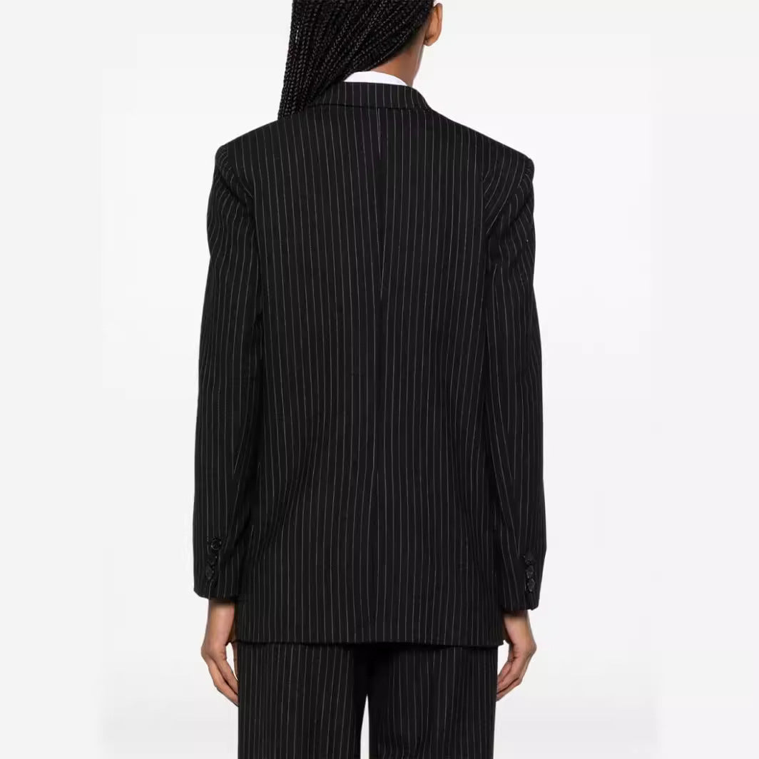 Women's Two-Piece Pinstripe Suit with Oversized Double-Breasted Design and Wide Pleated Trousers Chichicherry