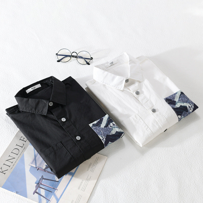 Men's lightweight cotton overshirt with contrasted patch chest pocket in layering style Chichicherry