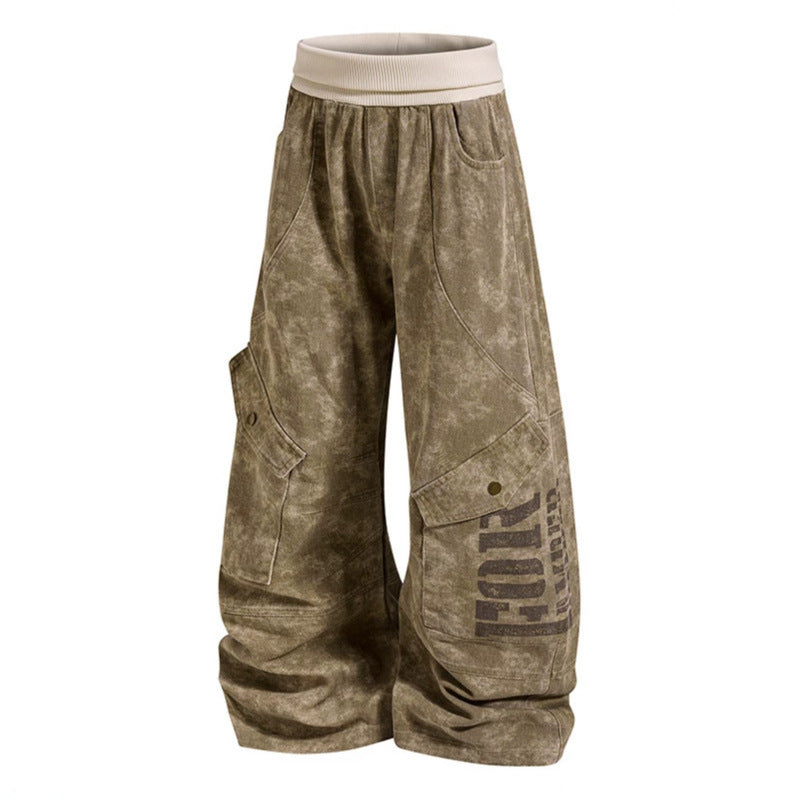 Women's Wide Cargo Culotte Pants with High Ribbed Waistband and Utility Pockets Chichicherry