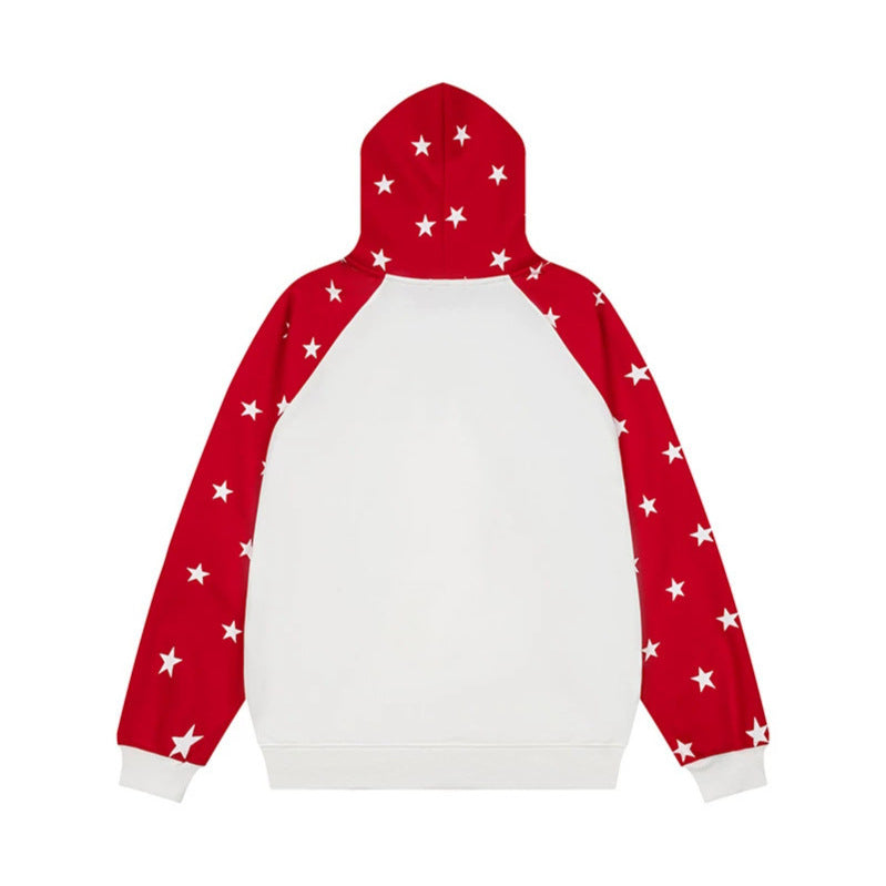 Women's hoodie in raglan style with star all-over, kangaroo pocket and vintage print Chichicherry
