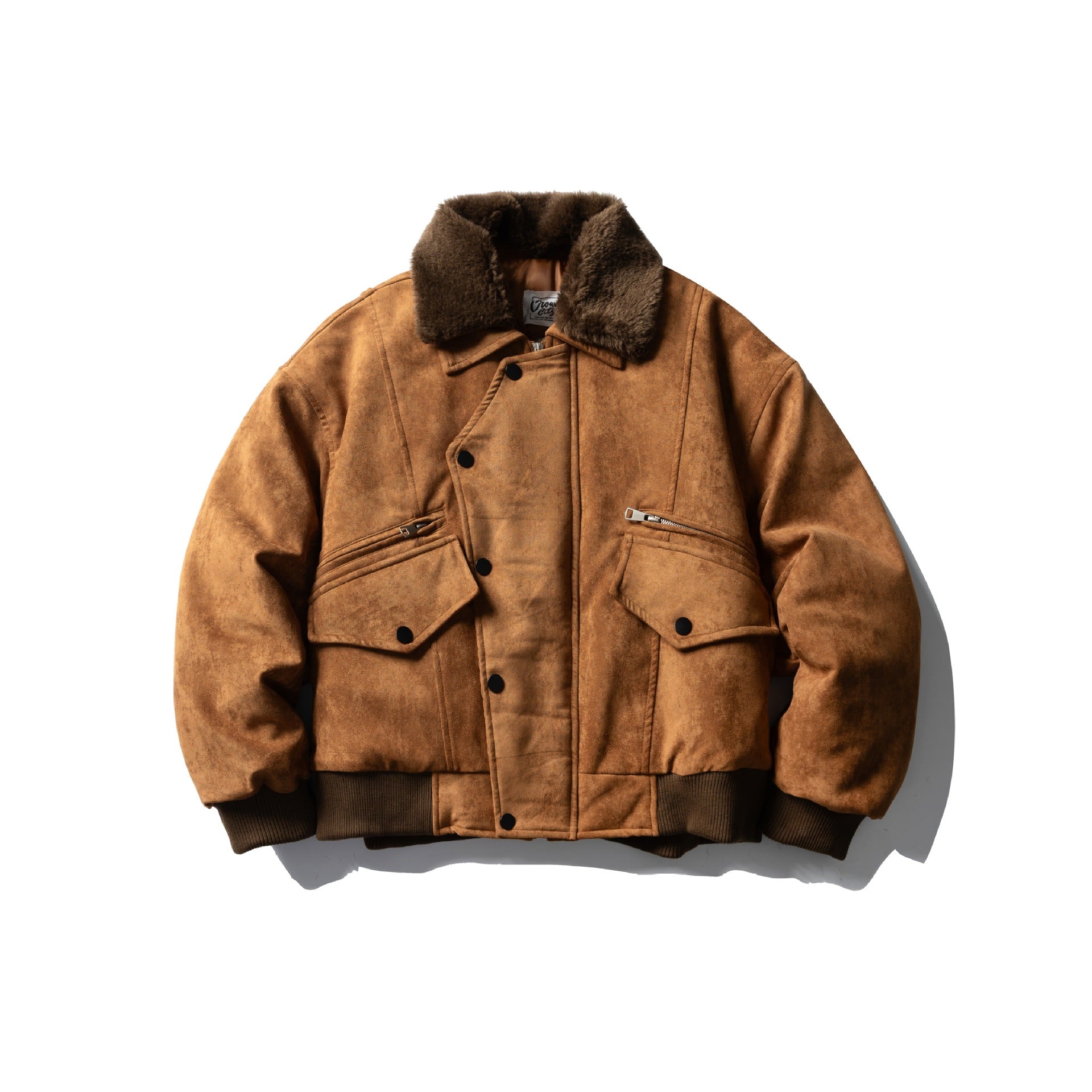 Men's Quilted Flight Jacket with Faux Fur Collar, Velvet-Suede Look and Utility Pockets Chichicherry