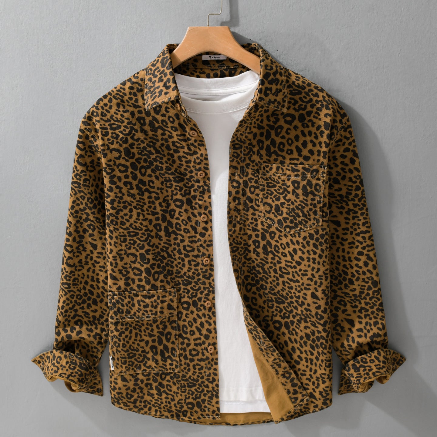 Women's Oversized Shirt Jacket in Leo Design with Patch Pockets Chichicherry