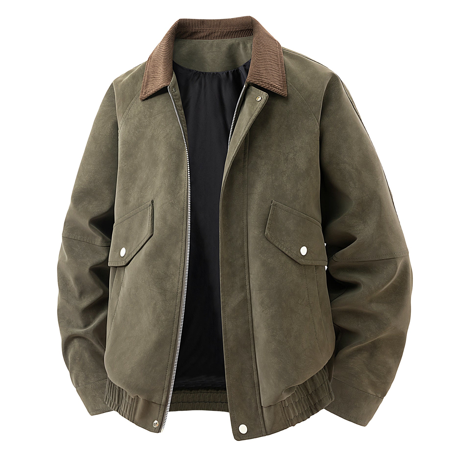 Men's Short Suede Bomber Jacket with Cord Collar Chichicherry