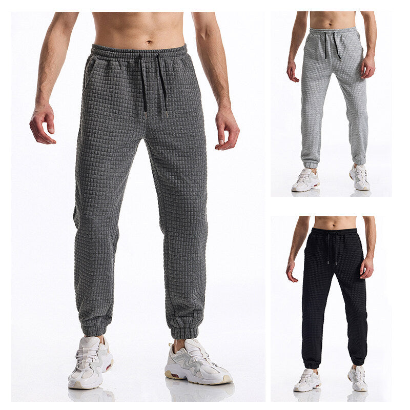 Men's Structured Waffle Jogging Pants with Elastic Waistband and Tapered Leg Chichicherry
