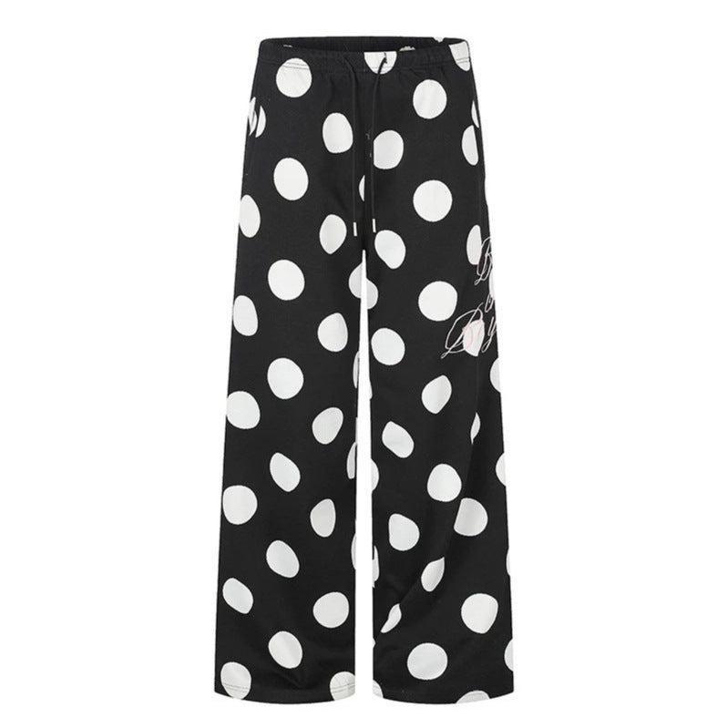 Women's Wide Palazzo Lounge Pants with Comfort Waistband and Dot Pattern Chichicherry