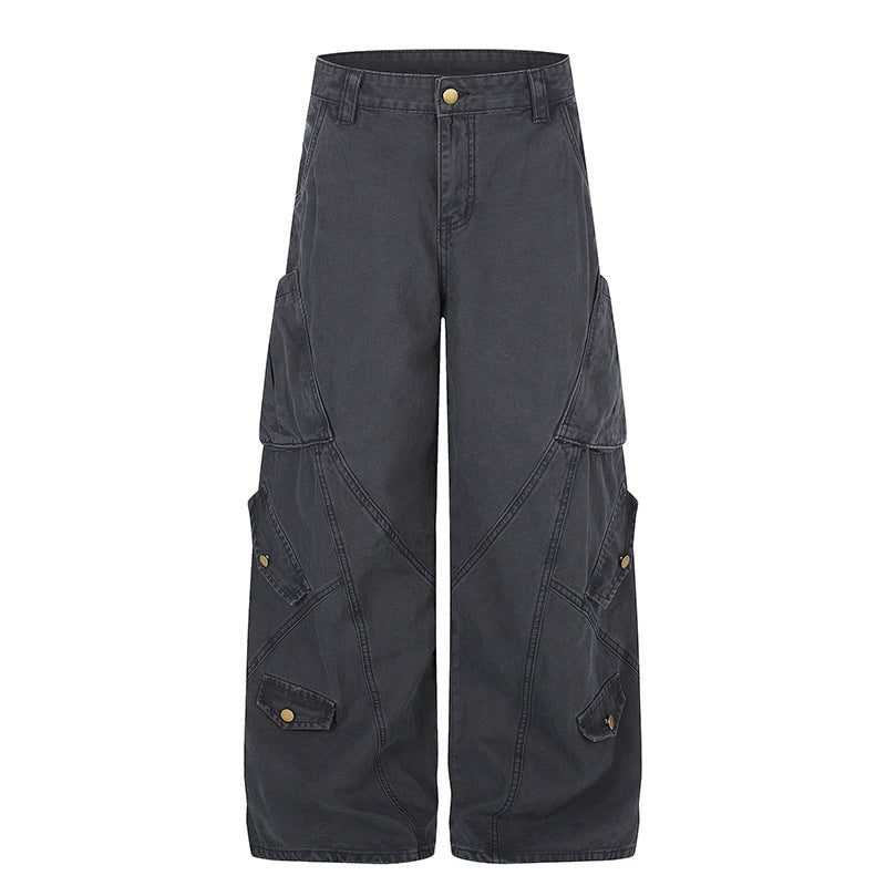 Women Wide High-Waist Cargo Culotte Pants with Multi-Pockets Chichicherry