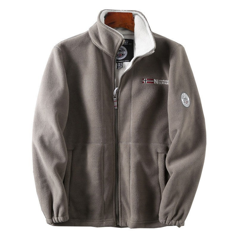 Men's fleece jacket with stand-up collar, full-length zipper, and teddy inner lining Chichicherry