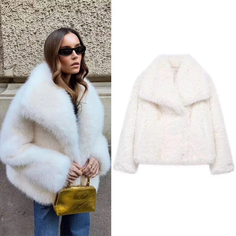 Women's Short Faux Fur Jacket in Bolero Style with Extra Soft Shawl Collar Chichicherry