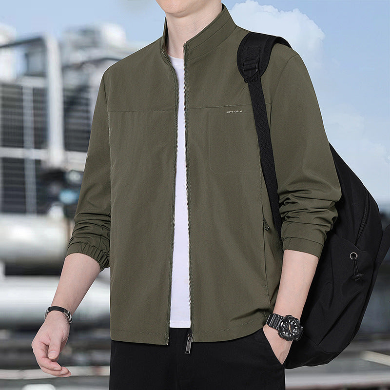 Men's Minimalist Comfort Training Jacket with Stand-Up Collar, Windproof Softshell Material and Concealed Zipper Pockets Chichicherry