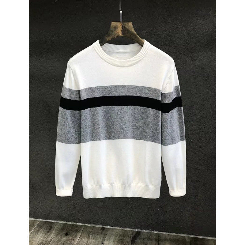 Herren Feiner Rundhalspullover mit Blockstreifen und regular Fit Chichicherry