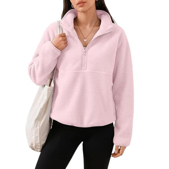 Women's Oversize Sherpa Fleece Pullover with Half Zip and Kangaroo Pocket Chichicherry