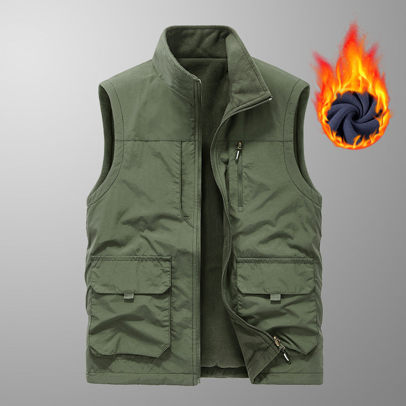 Men's quilted fleece-lined utility vest with multiple pockets and stand-up collar Chichicherry