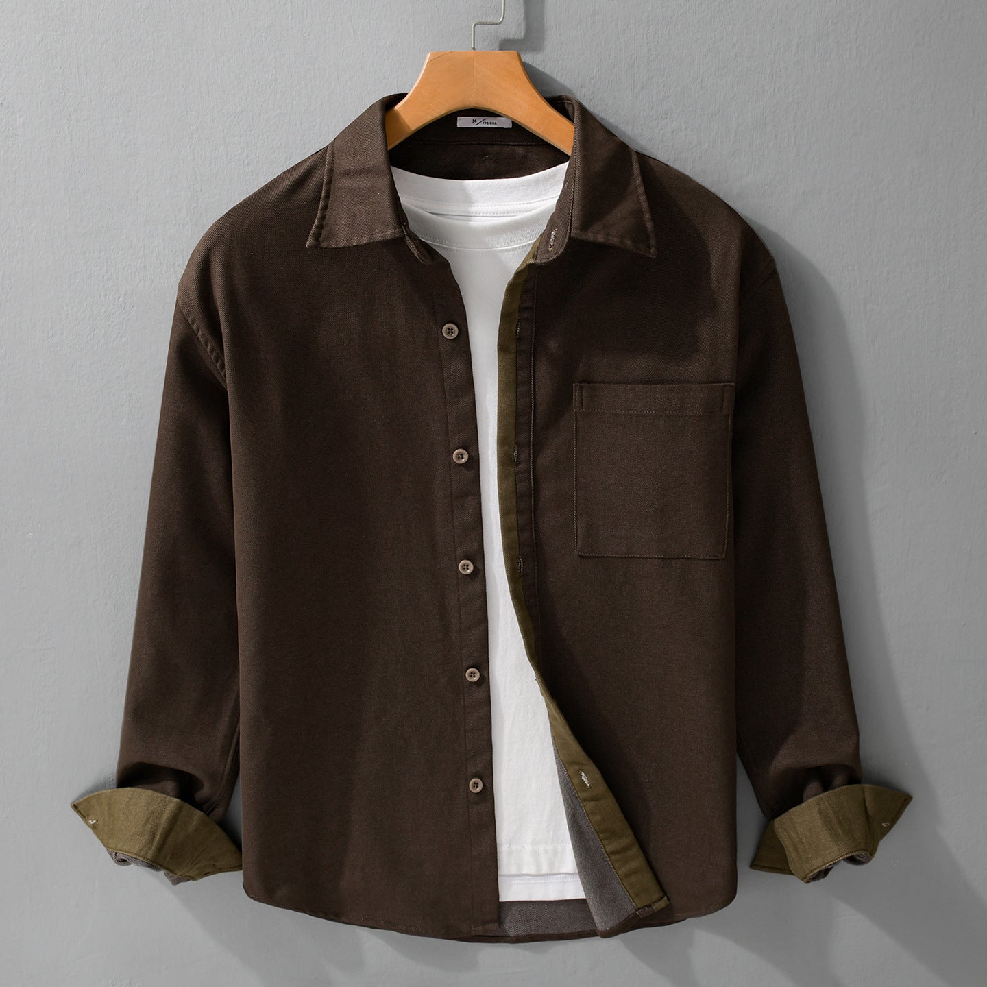 Men's Lightweight Cotton Twill Overshirt with Chest Pocket and Relaxed Fit Chichicherry