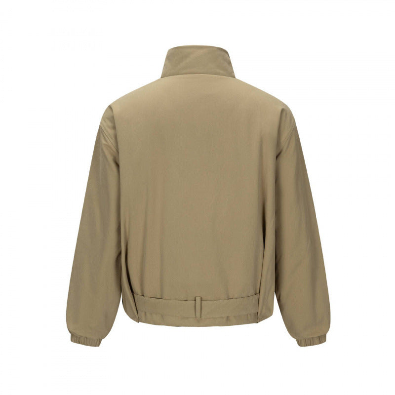 Men's short technical jacket with high stand-up collar, waist belt and elastic cuffs Chichicherry