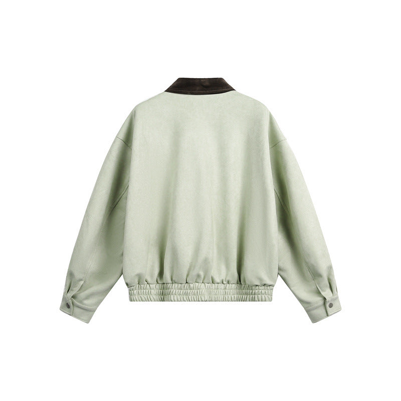 Unisex Short Cropped Boxy Blouson Jacket with Cord Collar and Elastic Waist Chichicherry