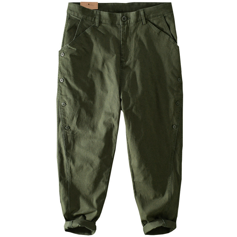Men's casual tapered pants with side button placket and cuffs Chichicherry