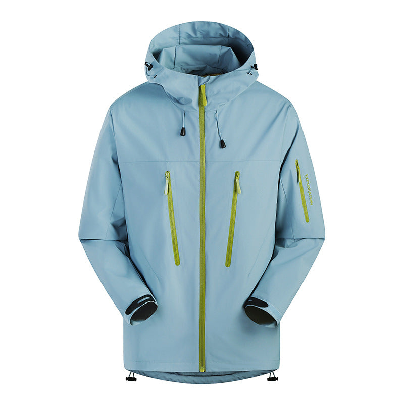 Men's Three-Layer Waterproof Breathable Hardshell Outdoor Jacket with Hood and Sealed Seams Chichicherry