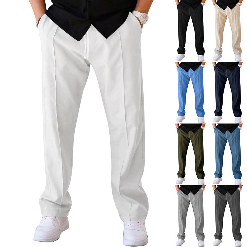 Men's Relaxed-Fit Casual Pants with Pleat, Drawstring and Side Pockets Chichicherry
