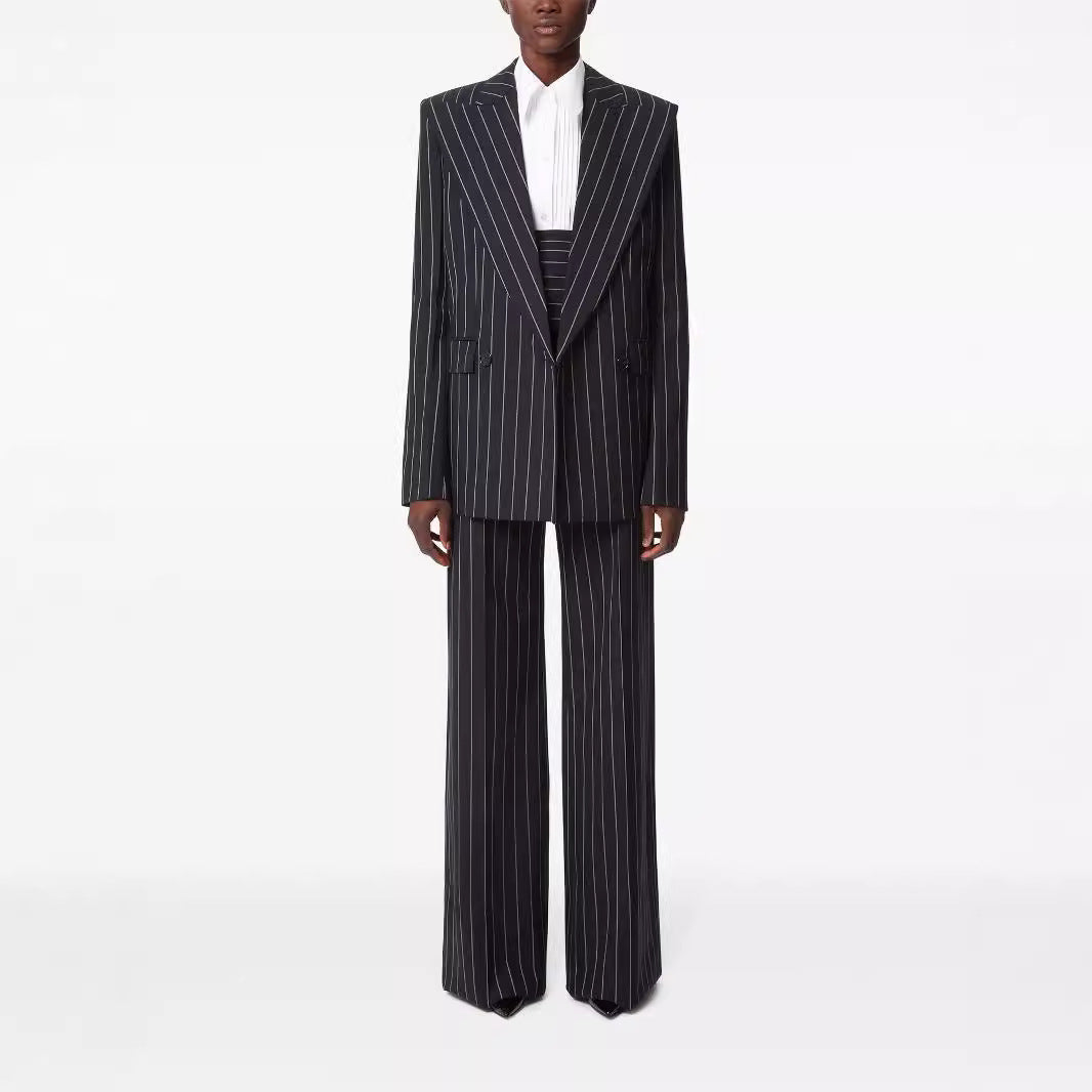 Ladies high-waisted wide pinstriped pants in tailoring style Chichicherry