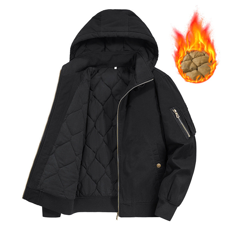 Men's Padded Hooded Bomber Jacket with Diamond Quilted Lining and Arm Pocket Chichicherry