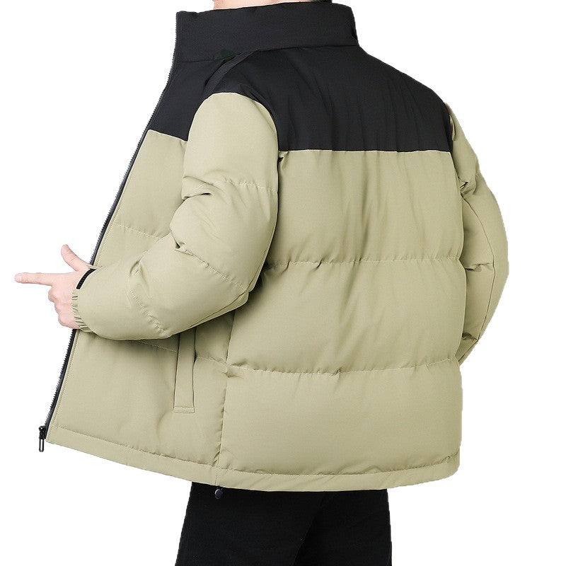 Men's Insulated Winter Quilted Jacket with Geometric Tone-on-Tone Quilting and High Stand Collar Chichicherry