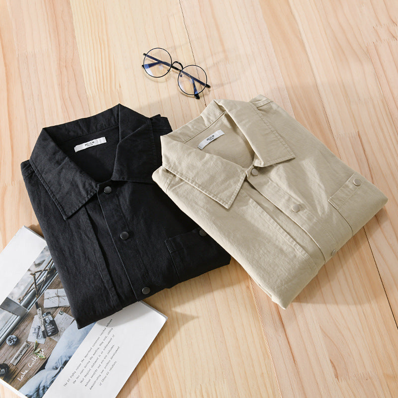 Men's Minimalist Cotton Utility Overshirt with Snap Placket and Chest Pockets Chichicherry