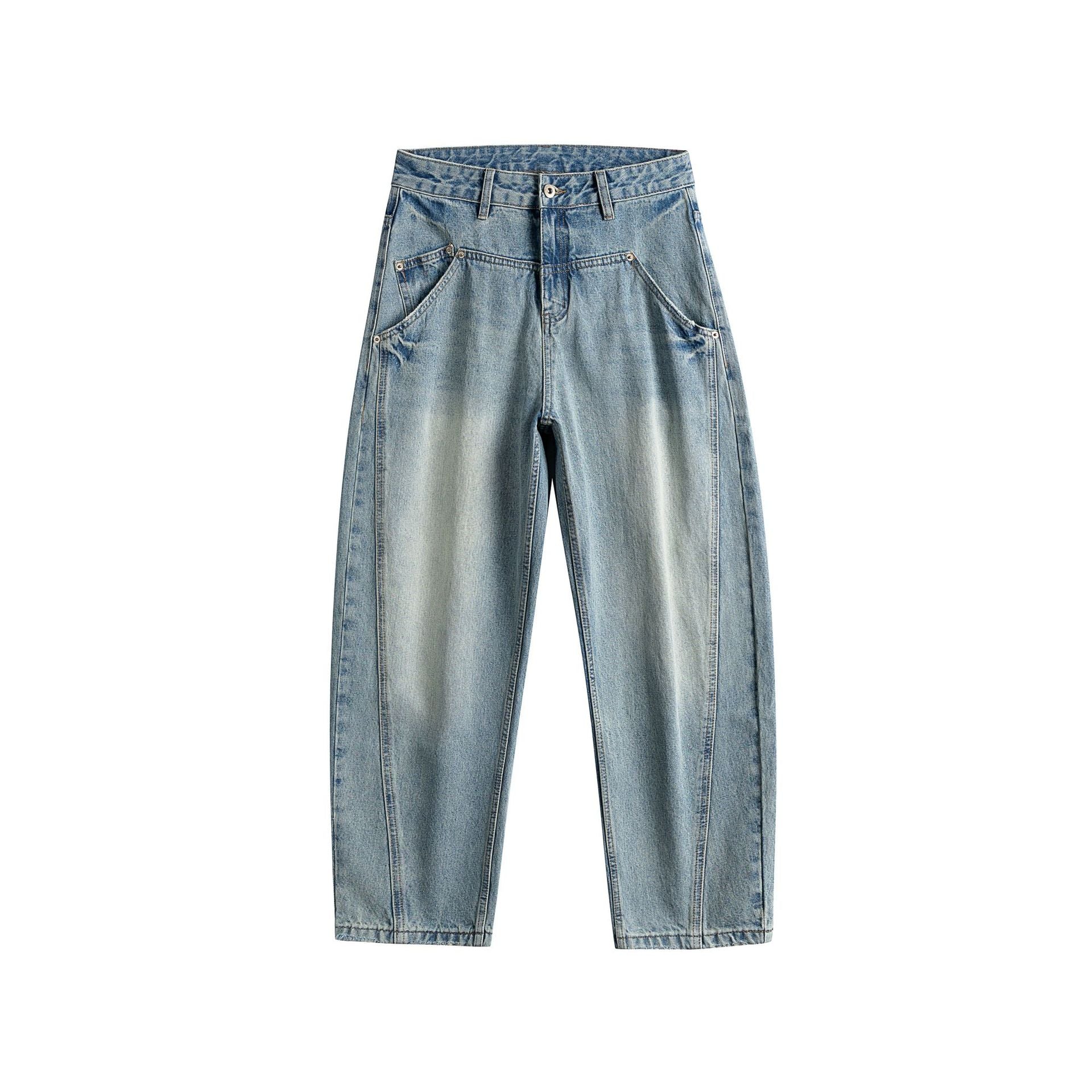 Women's High-Waisted Carpenter Jeans with Decorative Seams and Patch Pockets Chichicherry