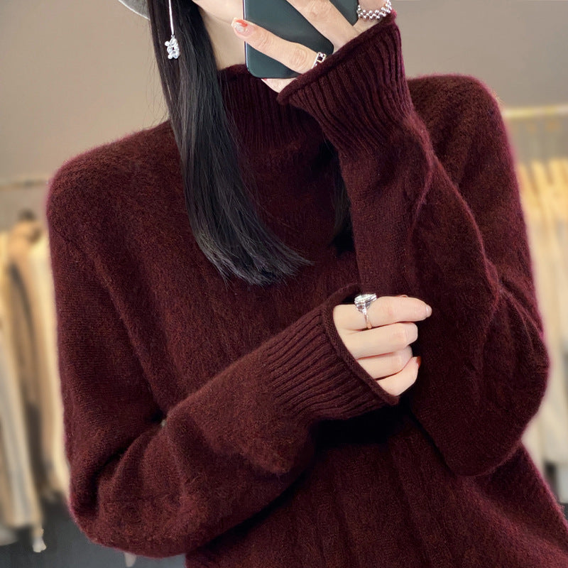 Women's Soft Cable Knit Mock Neck Sweater with Cashmere-like Feel and Extended Ribbed Cuffs Chichicherry