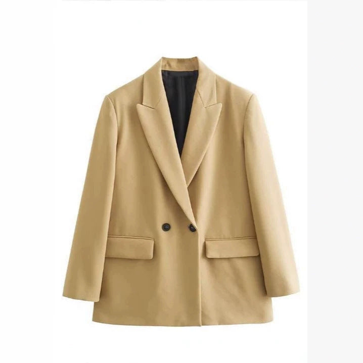 Women's Double-Breasted Boxy Blazer with Boxy Silhouette and Lapel Collar Chichicherry