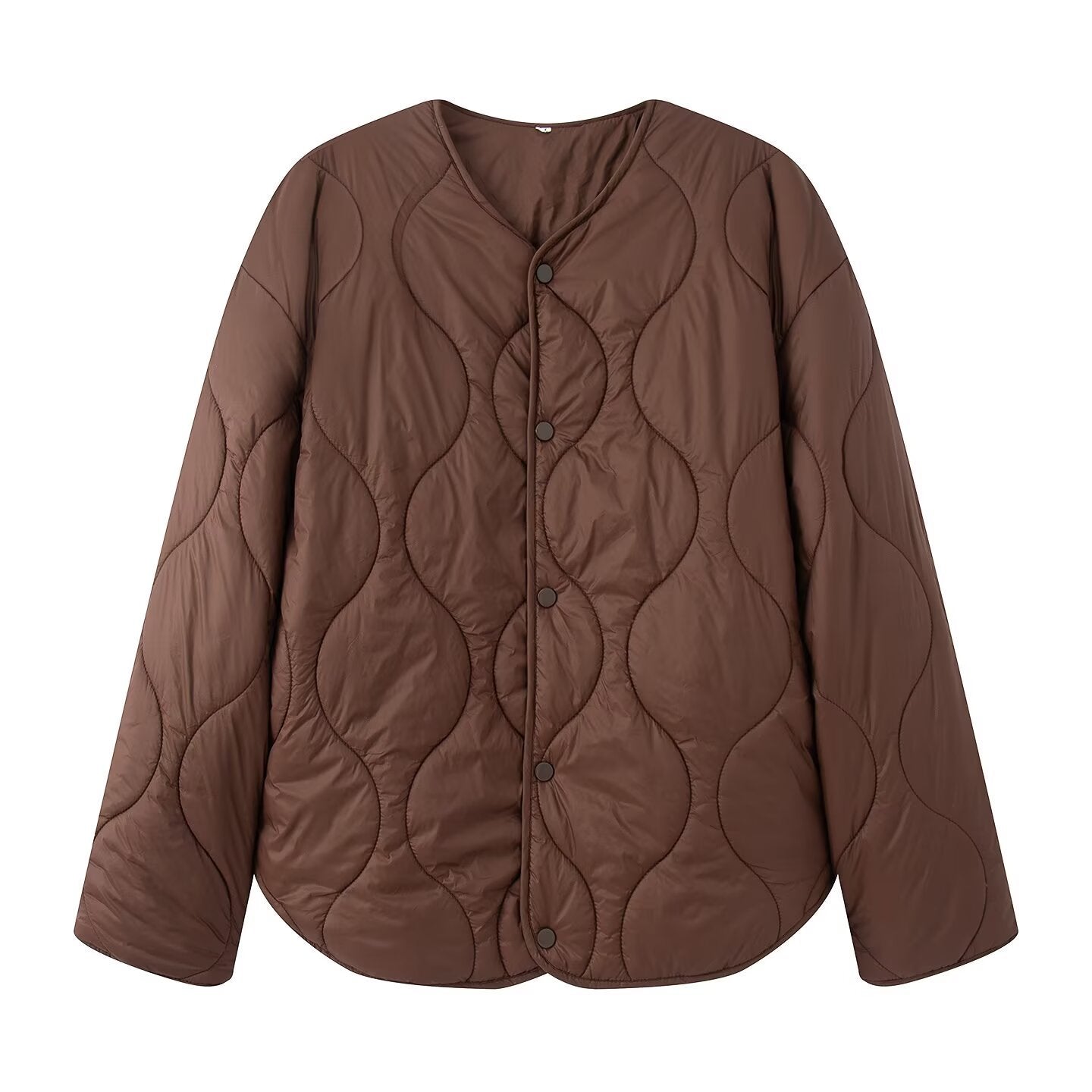 Women's quilted jacket with oversized cut, round neck and curved hem Chichicherry