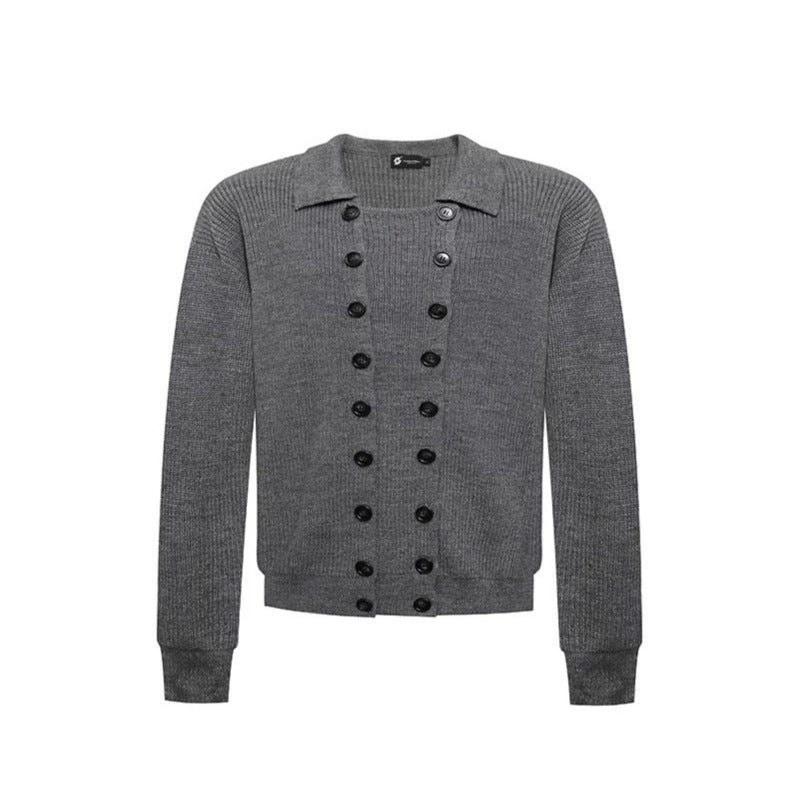 Men's Double-Breasted Knit Cardigan with Shirt Collar and Ribbed Cuffs Chichicherry