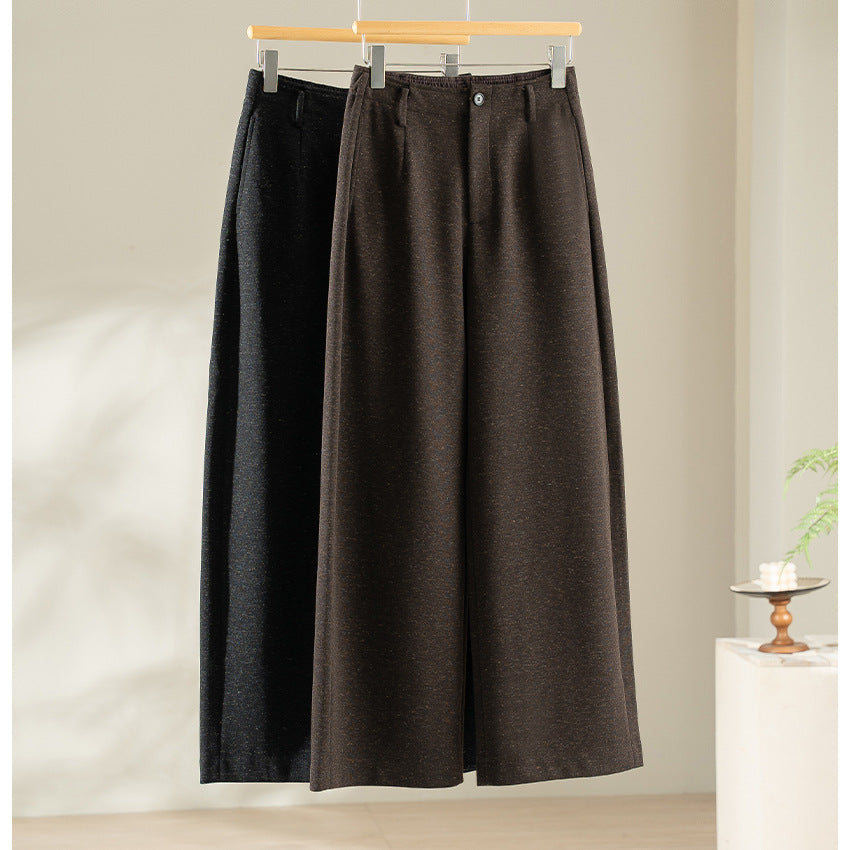 Women Wide-Cut High-Waist Trousers with Pleats and Flowing Wool Blend Quality Chichicherry
