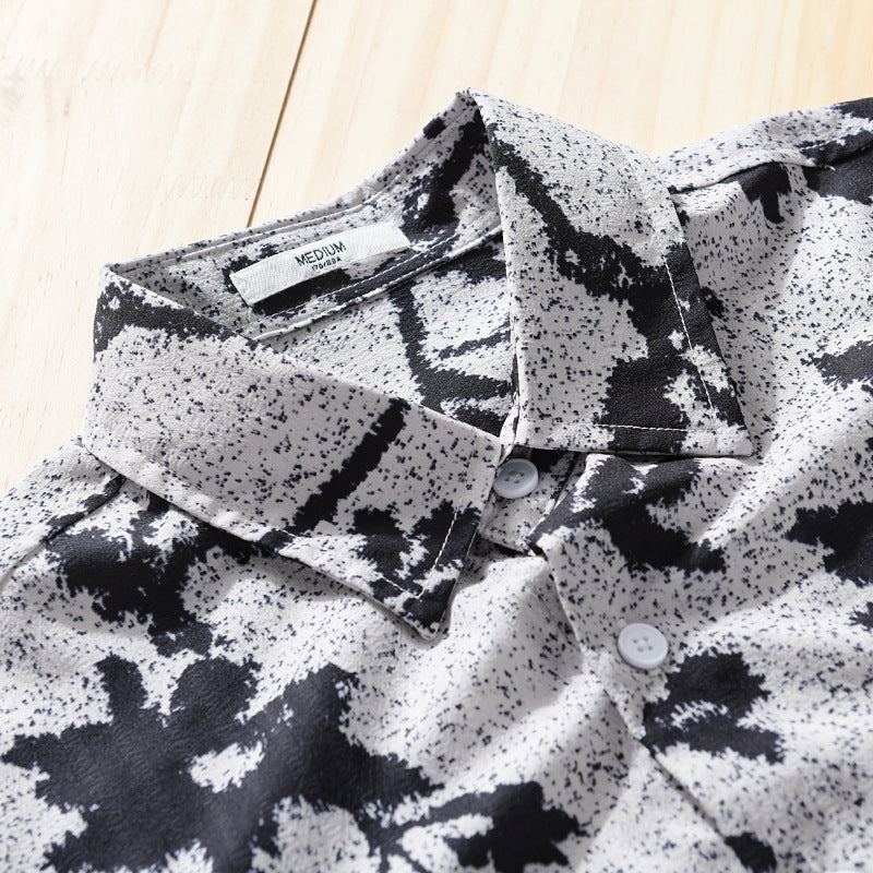 Men's Loose Cotton Layering Overshirt with Painterly Floral Allover and Chest Pocket Chichicherry