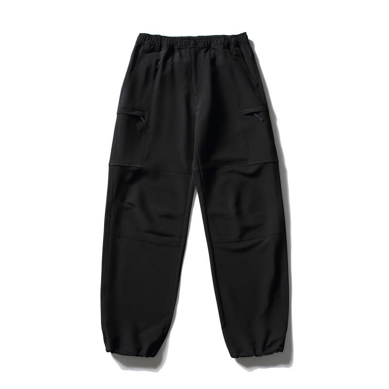 Men's Technical Cargo Casual Pants with Elastic Waistband, Knee Panels, and Zipper Pockets Chichicherry
