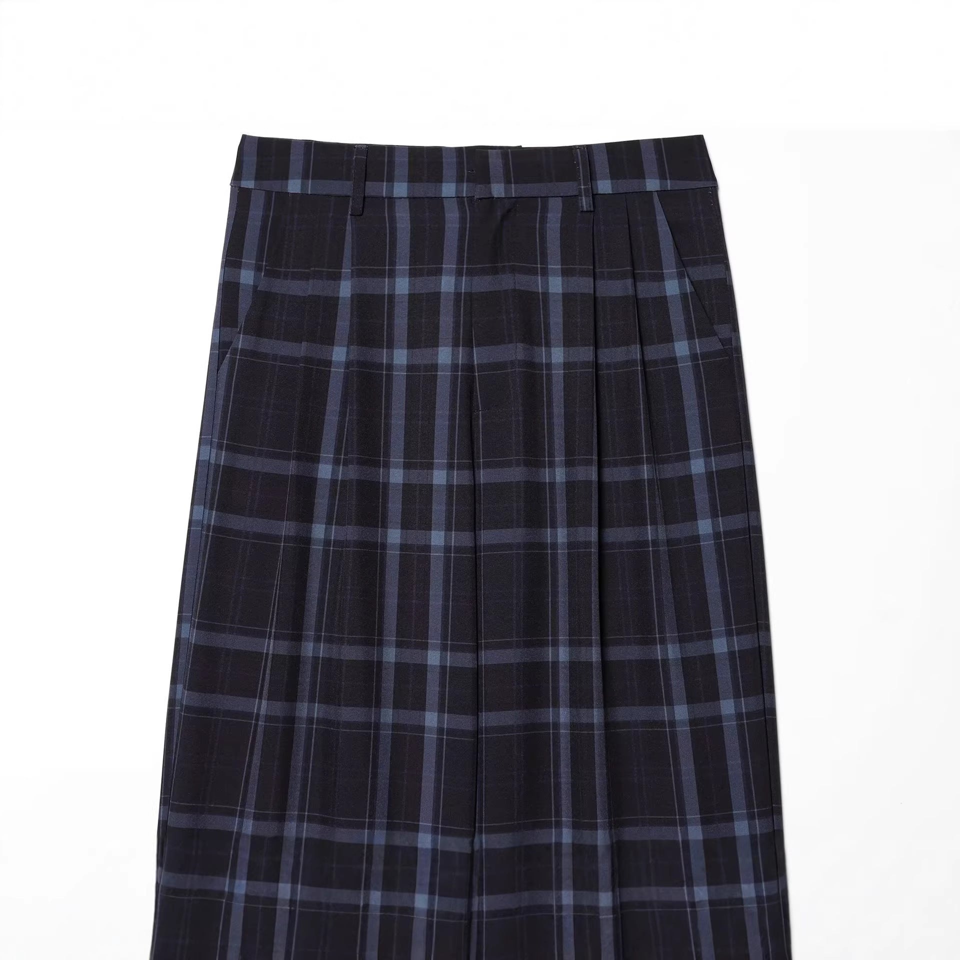 Women's high-waisted checked trousers with wide leg, crease and belt loops Chichicherry