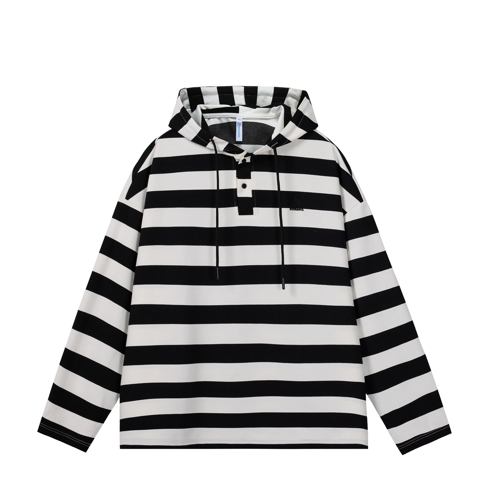 Men's Striped Hooded Rugby Shirt in Oversized Cut with Placket Chichicherry