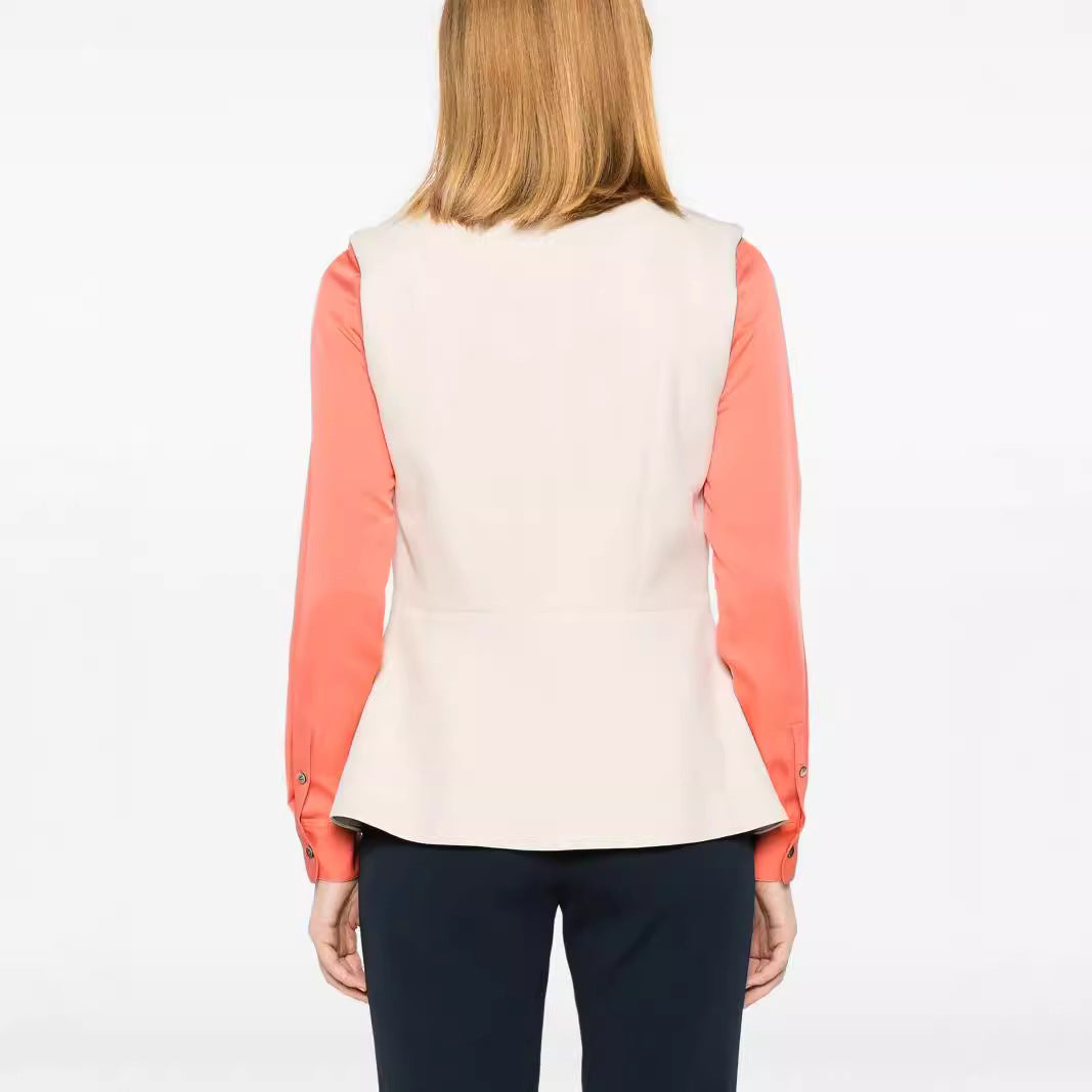 Women's Sleeveless Tailored Blazer Vest with Lapels and Shaping Seams Chichicherry