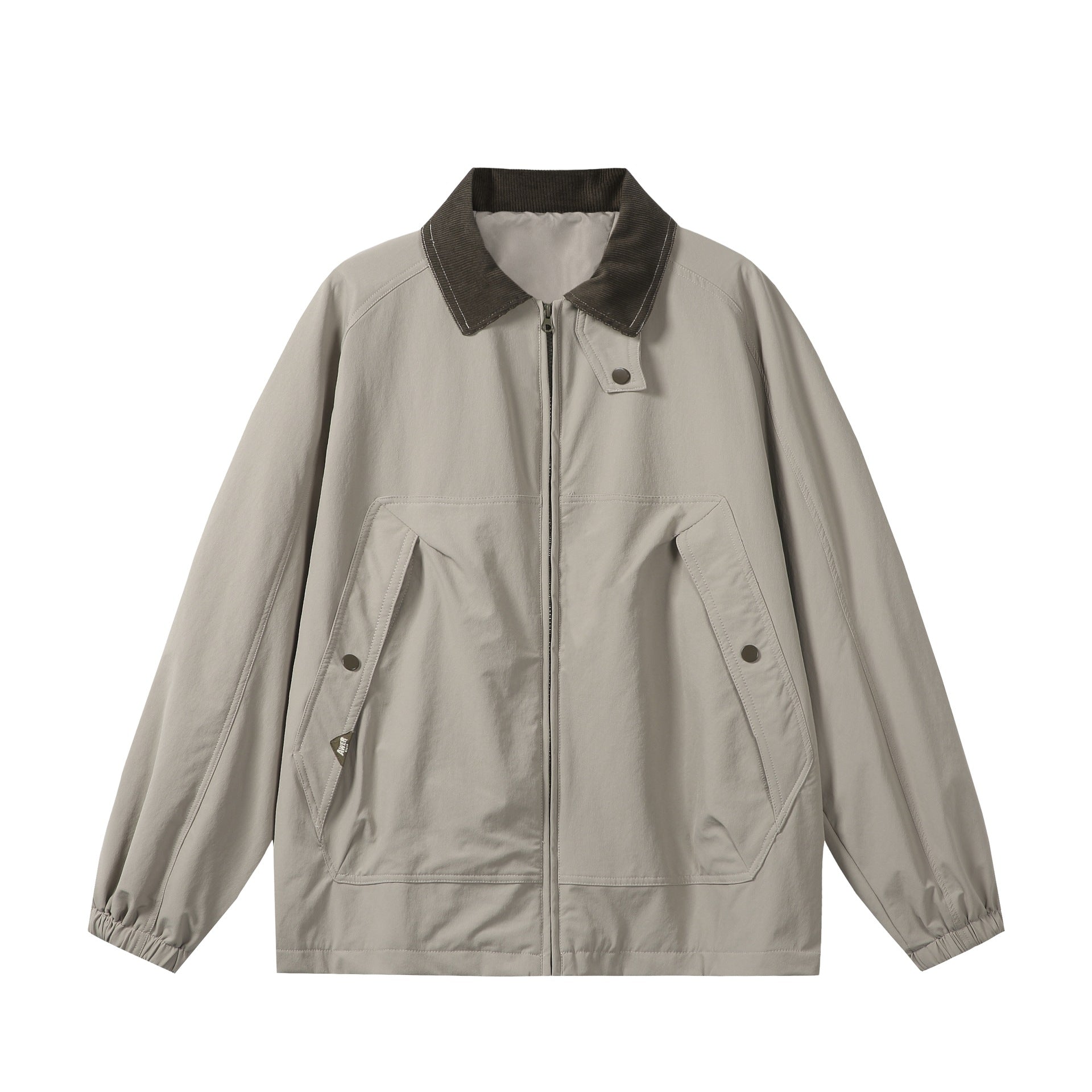 Unisex Short Cut Boxy Blouson with Cord Collar, Zipper and Utility Flap Pockets Chichicherry